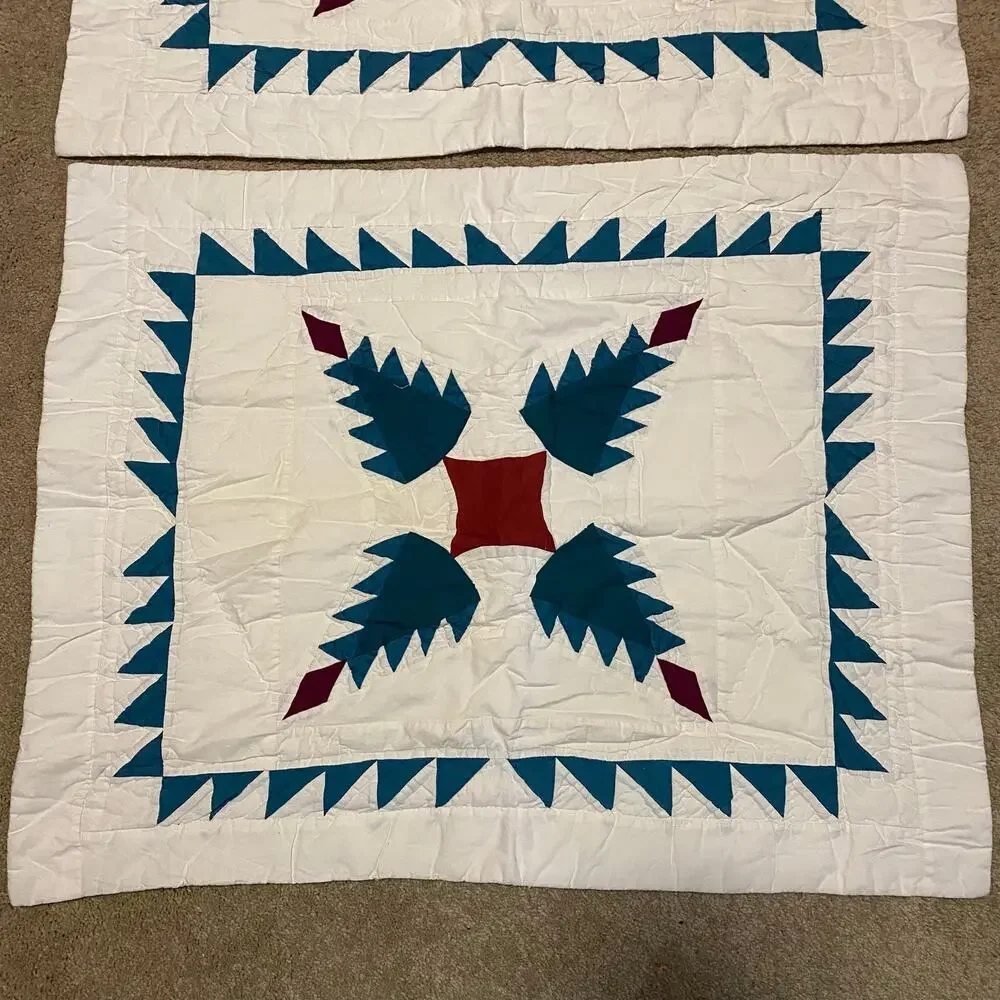 Vintage Patchwork Quilt Set 2 Shams Twin Full Cream Green Red Cotton Bedding